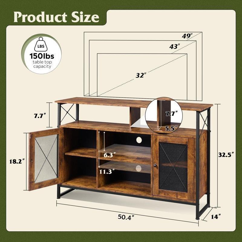 Endüstriyel Ahşap Metal Çerçeveli 128 cm Dolaplı TV Ünitesi - 78781