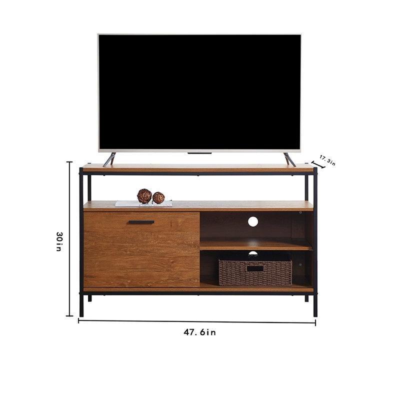 Endüstriyel Ahşap Metal TV Ünitesi 121 cm Geniş Açık Raflı Ceviz Rengi - 78619