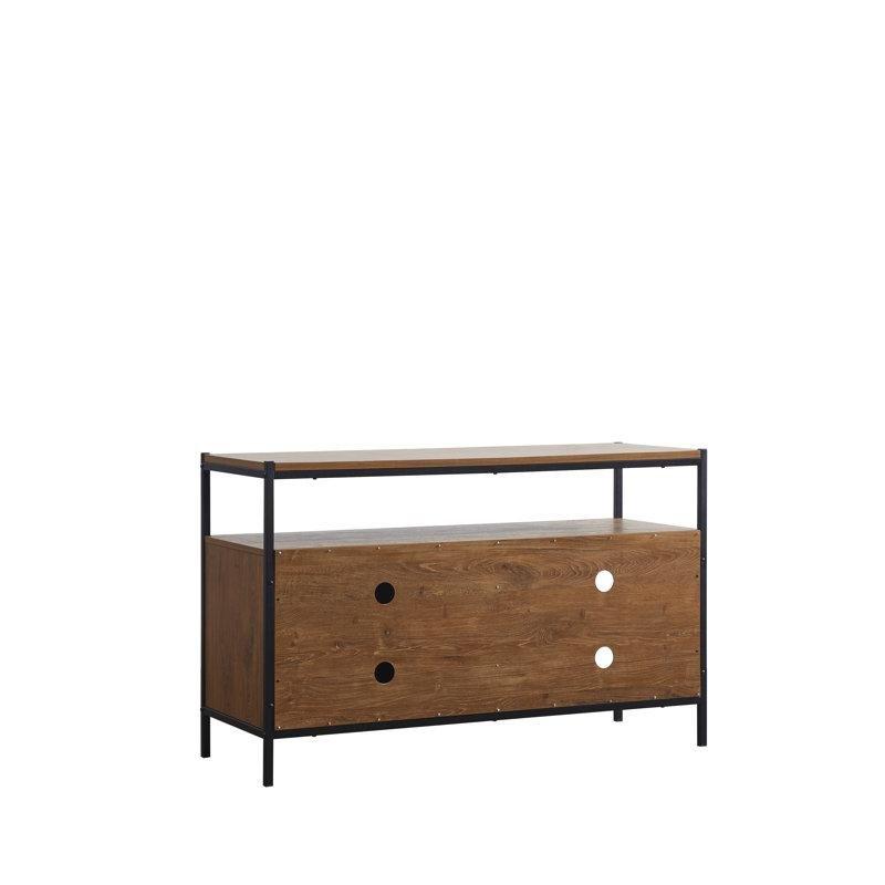 Endüstriyel Ahşap Metal TV Ünitesi 121 cm Geniş Açık Raflı Ceviz Rengi - 78619