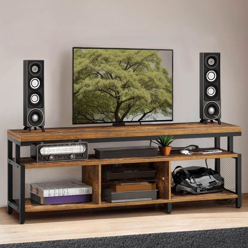 Endüstriyel Ahşap Metal TV Ünitesi 160 cm LED Işıklı Konsol - 78679