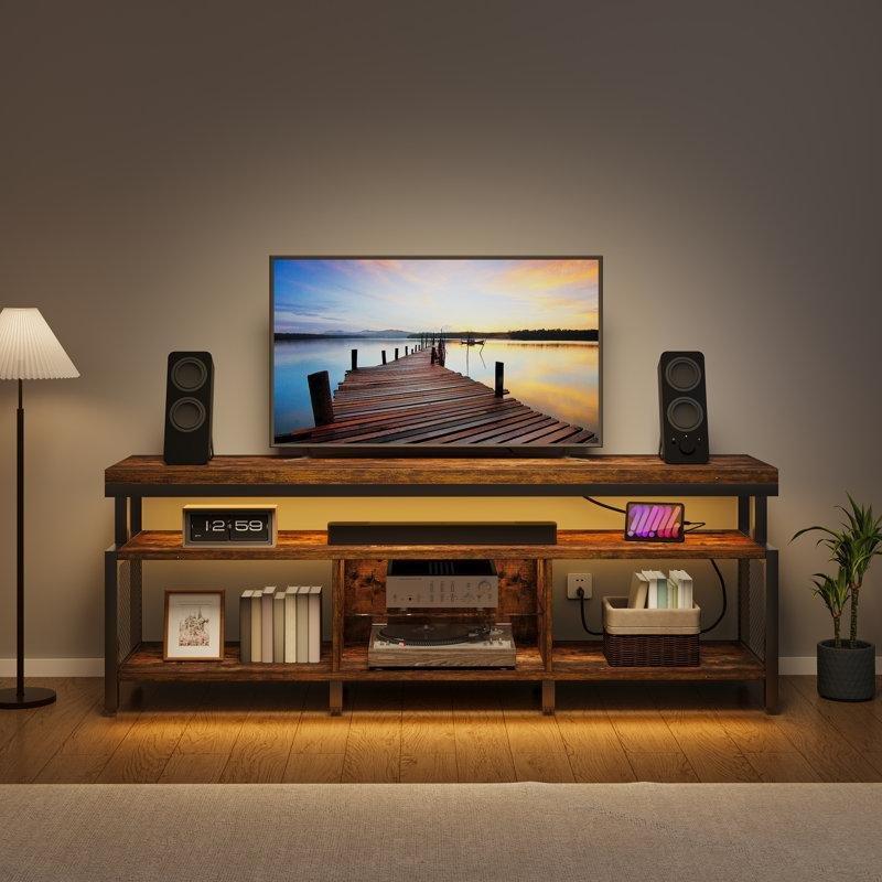 Endüstriyel Ahşap Metal TV Ünitesi 160x38x55 cm LED Aydınlatmalı Çok Amaçlı Konsol - 78682