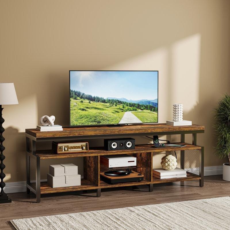 Endüstriyel Ahşap Metal TV Ünitesi 160x38x55 cm LED Aydınlatmalı Çok Amaçlı Konsol - 78682