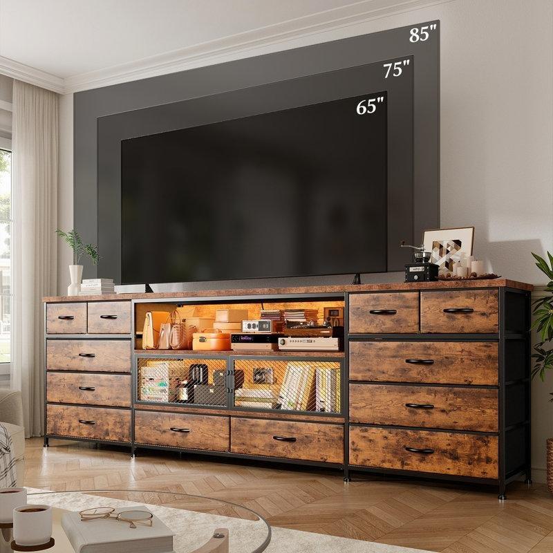 Endüstriyel Ahşap Metal TV Ünitesi 180x85x85 cm 14 Çekmeceli LED Aydınlatmalı - 78622