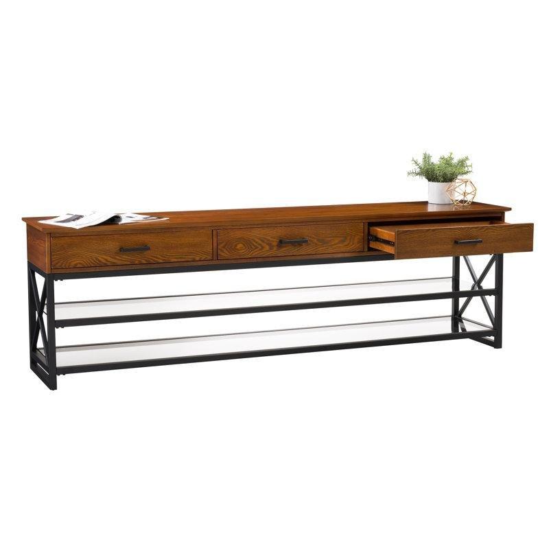 Endüstriyel Ahşap Metal TV Ünitesi 198x41x61 cm Siyah Matlaşmış Çelik Tabanlı - 78661