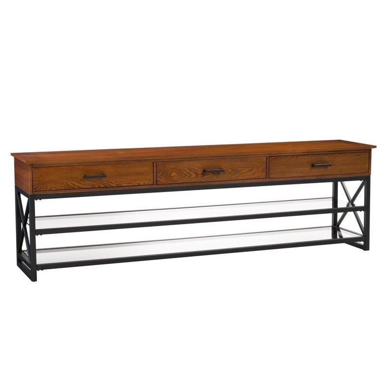 Endüstriyel Ahşap Metal TV Ünitesi 198x41x61 cm Siyah Matlaşmış Çelik Tabanlı - 78661