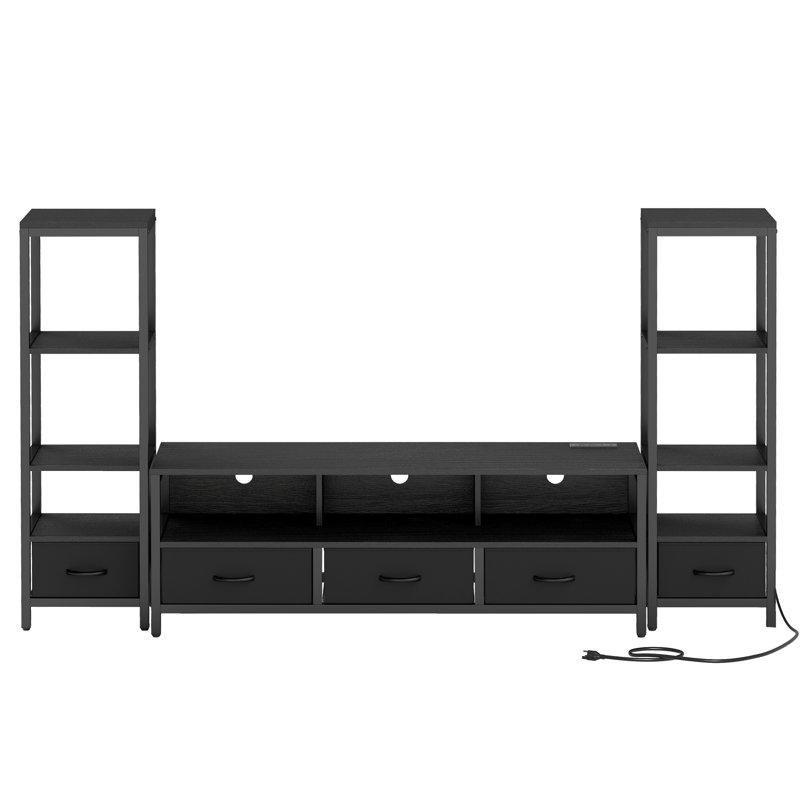 Endüstriyel Ahşap Metal TV Ünitesi 226x120 cm LED Aydınlatma ve Şarj Portlu - 78676