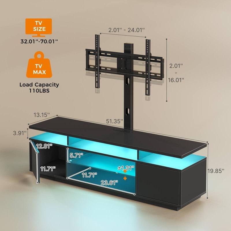 Endüstriyel Ahşap Metal TV Ünitesi 50 cm Yükseklik RGB LED Işıklı İki Kapaklı Dolap - 78640
