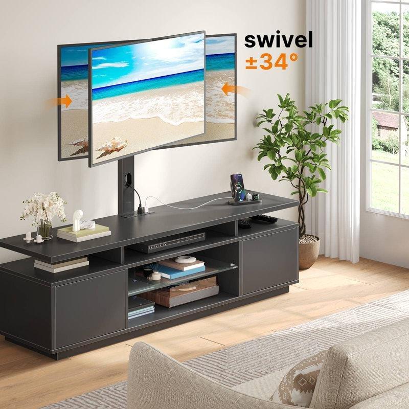 Endüstriyel Ahşap Metal TV Ünitesi 50 cm Yükseklik RGB LED Işıklı İki Kapaklı Dolap - 78640