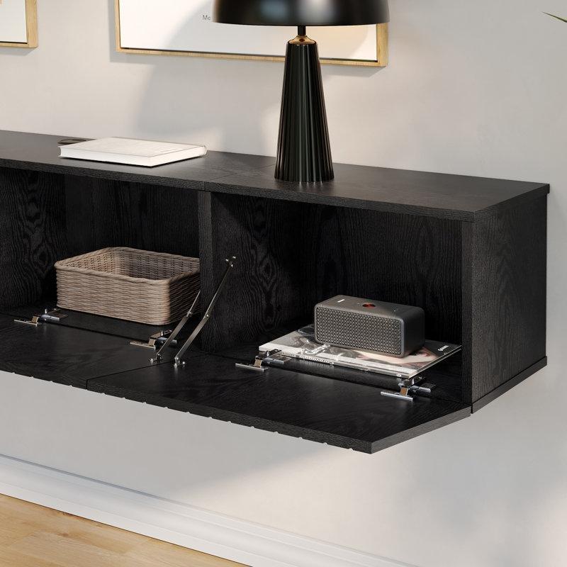 Endüstriyel Ahşap Siyah Duvara Monte TV Ünitesi 180x30x30 cm - 78391