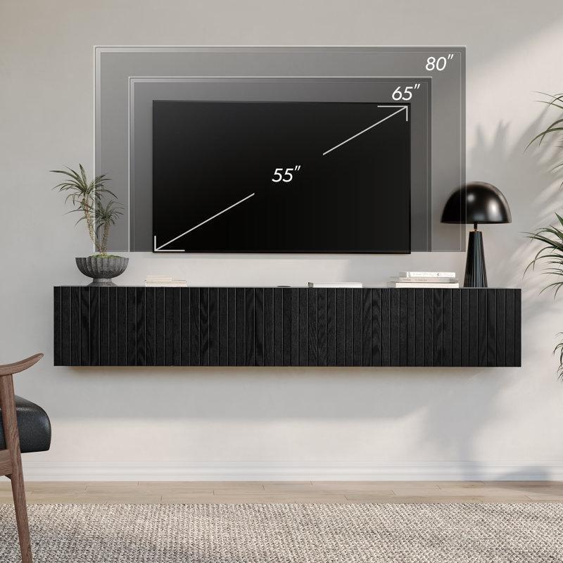 Endüstriyel Ahşap Siyah Duvara Monte TV Ünitesi 180x30x30 cm - 78391