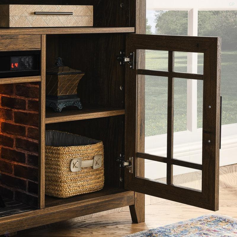 Endüstriyel Ahşap Şömineli Geniş TV Ünitesi 150 cm