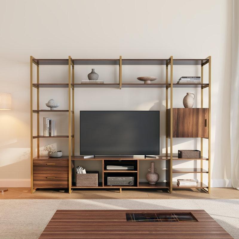 Endüstriyel Ahşap ve Metal Kombinli 215x280 cm TV Ünitesi - 79417