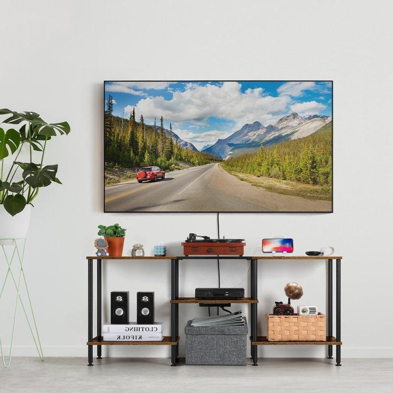 Endüstriyel Ahşap ve Metal TV Ünitesi 114 cm Gücü Şeritli Yanmış Renk - 78613