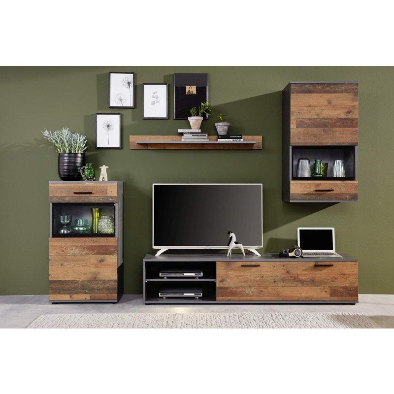 Endüstriyel Ahşap ve Yeşil Detaylı Modern TV Ünitesi 246 cm