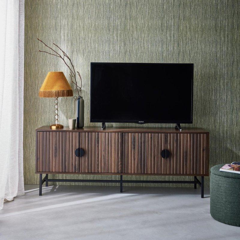 Endüstriyel Dokulu Koyu Kahverengi TV Sehpası 157 cm