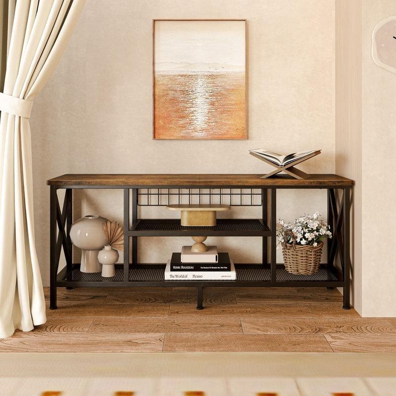 Endüstriyel Metal Çerçeveli 152 cm Geniş TV Ünitesi ve Depolama Konsolu - 78562