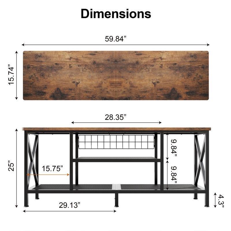 Endüstriyel Metal Çerçeveli 152 cm Geniş TV Ünitesi ve Depolama Konsolu - 78562