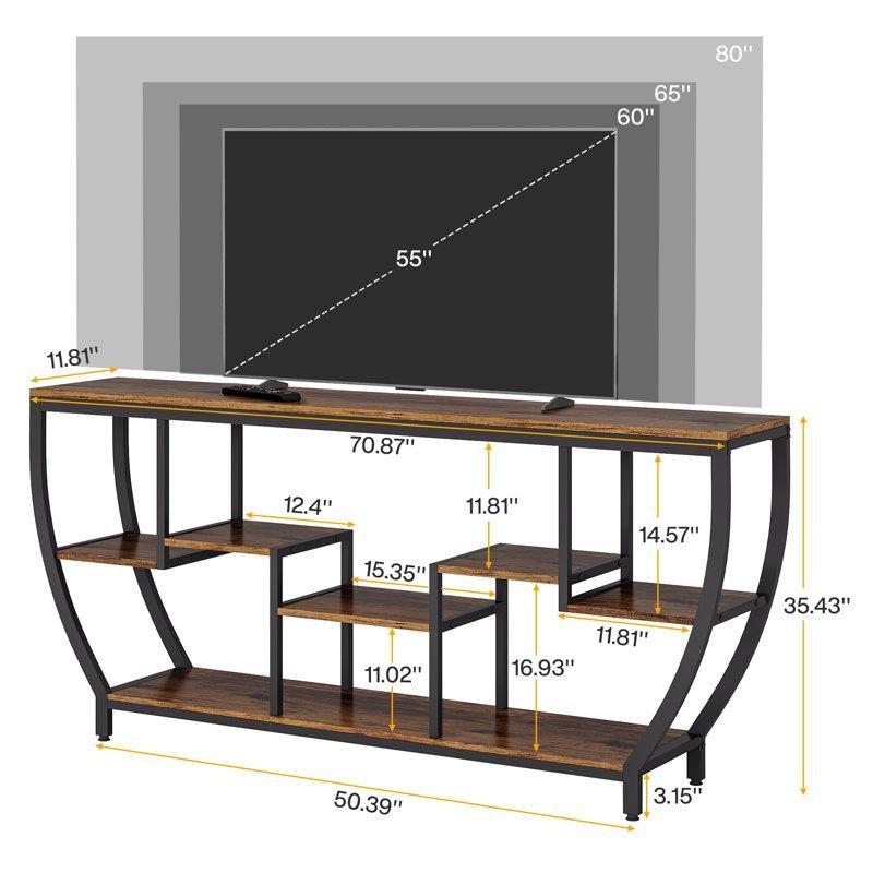 Endüstriyel Metal Çerçeveli Açık Raflı Ahşap Televizyon Ünitesi 180 cm - 78646