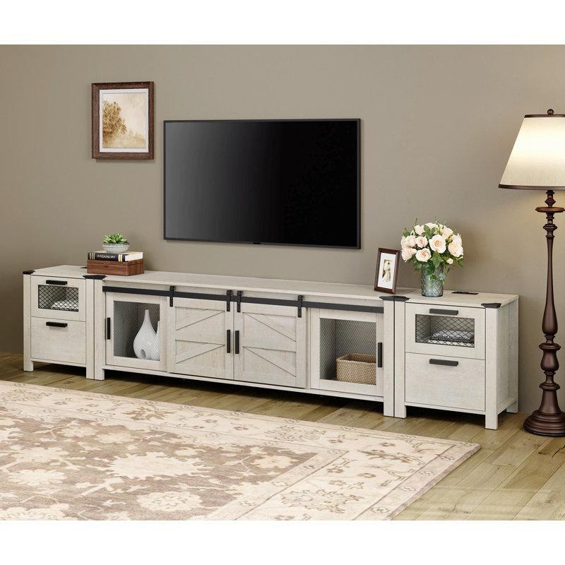 Endüstriyel Tasarımlı Kaydırmalı Kapılı TV Ünitesi 178 cm Beyaz Ahşap - 80023