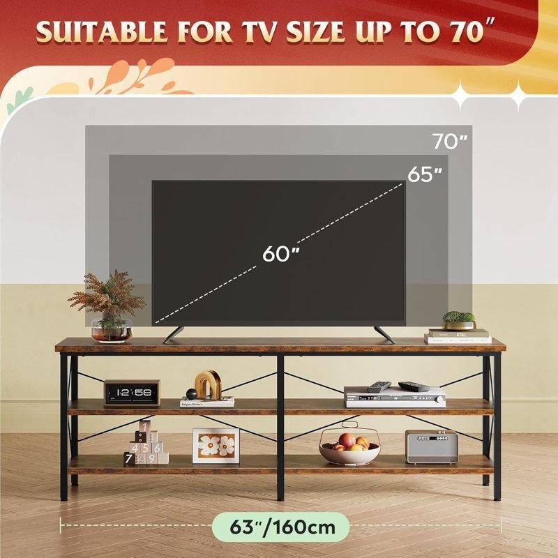 Endüstriyel Tasarımlı Metal TV Ünitesi 160x36x61 cm Üç Raflı Depolama - 78610