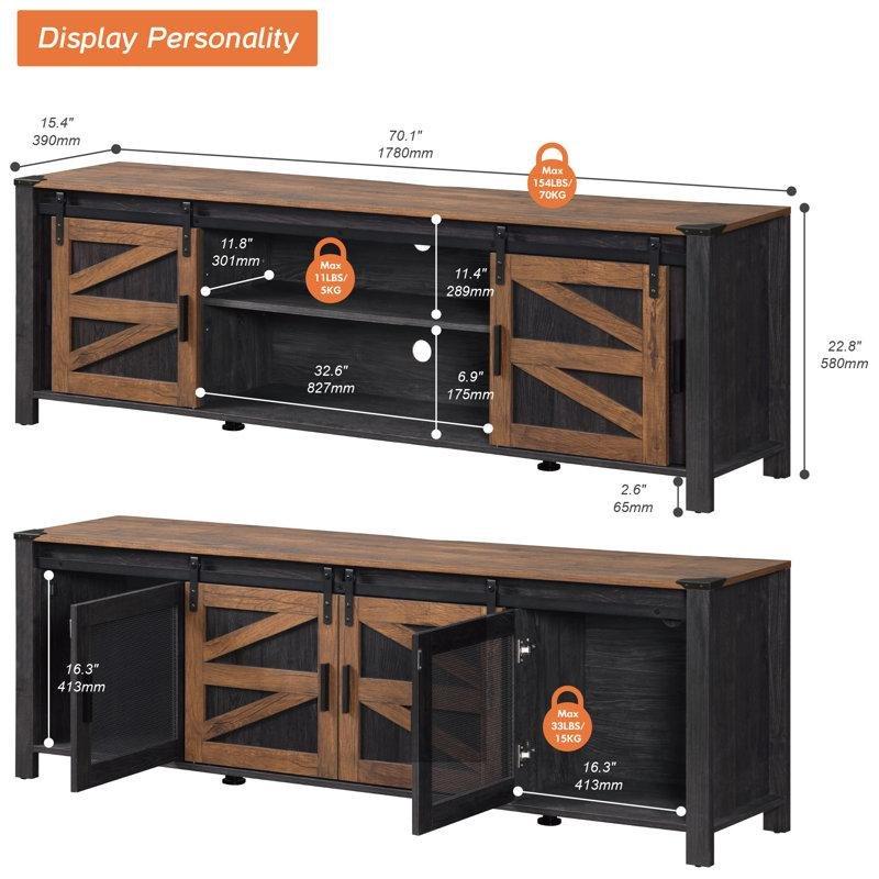 Endüstriyel Tasarımlı Siyah Metal Çerçeveli TV Ünitesi 178x38x58 cm