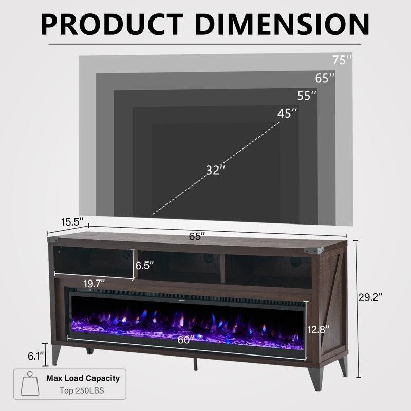 Espresso Rustik TV Ünitesi 165x39x74 cm Elektrikli Şömineli - 79252