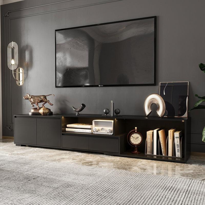 Genişletilebilir Antrasit TV Ünitesi LED Aydınlatmalı 160-230 cm