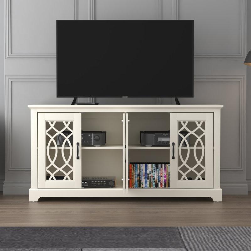 Geometrik Desenli Beyaz Dolaplı TV Ünitesi 151x40x74 cm - 78751