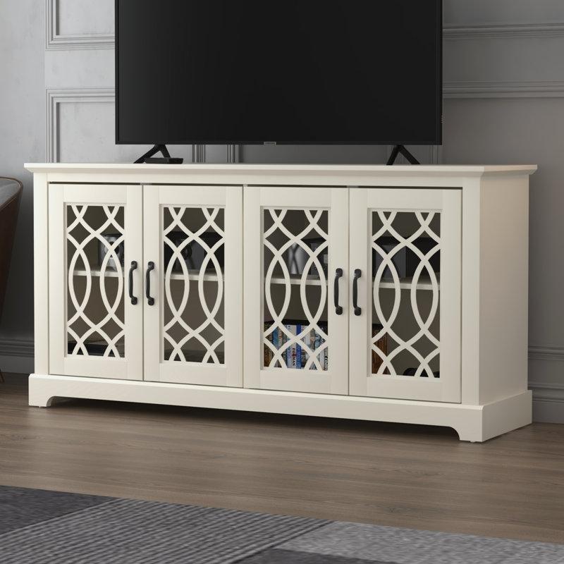 Geometrik Desenli Beyaz Dolaplı TV Ünitesi 151x40x74 cm - 78751