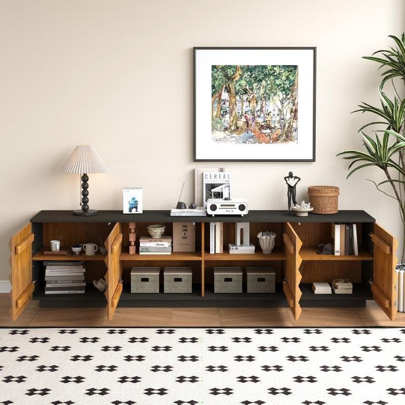 Geometrik Kapılı Siyah ve Altın TV Ünitesi 223 cm - 79423