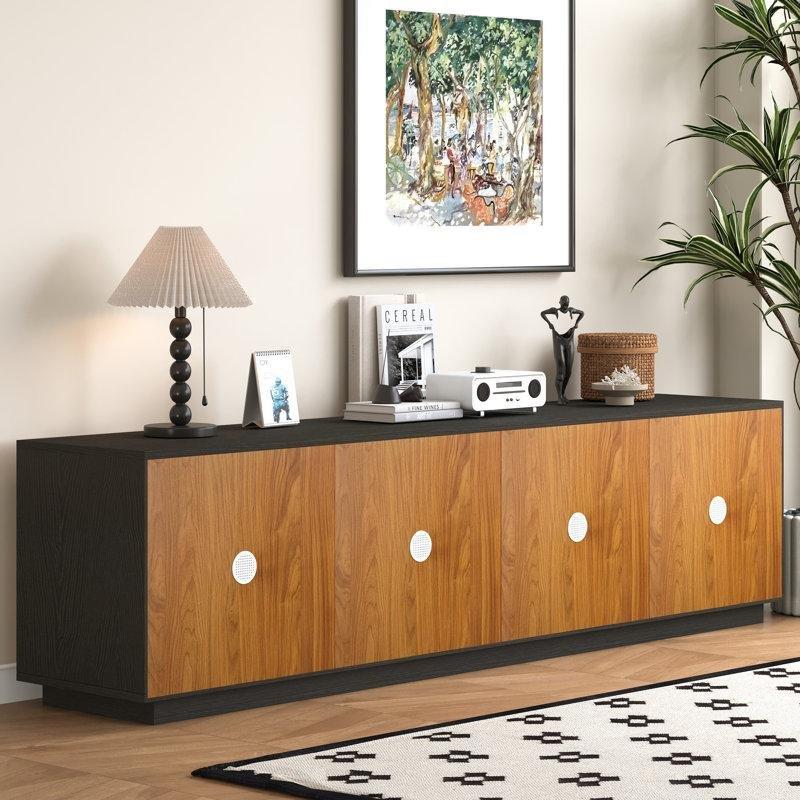 Geometrik Kapılı Siyah ve Altın TV Ünitesi 223 cm - 79423