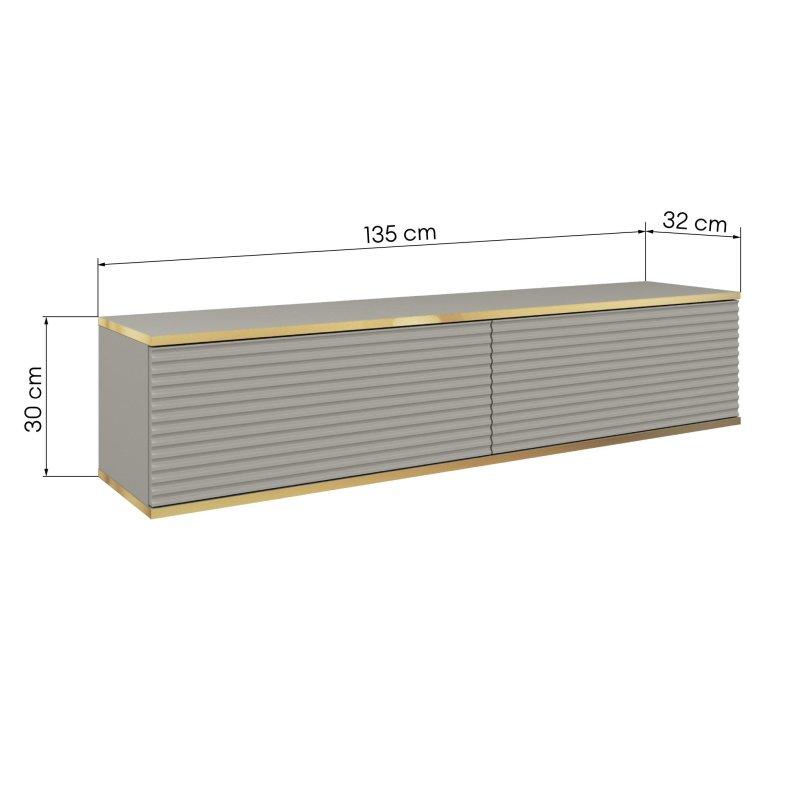 Gri Endüstriyel Ahşap TV Ünitesi 135x30 cm Altın Çerçeveli - 78892