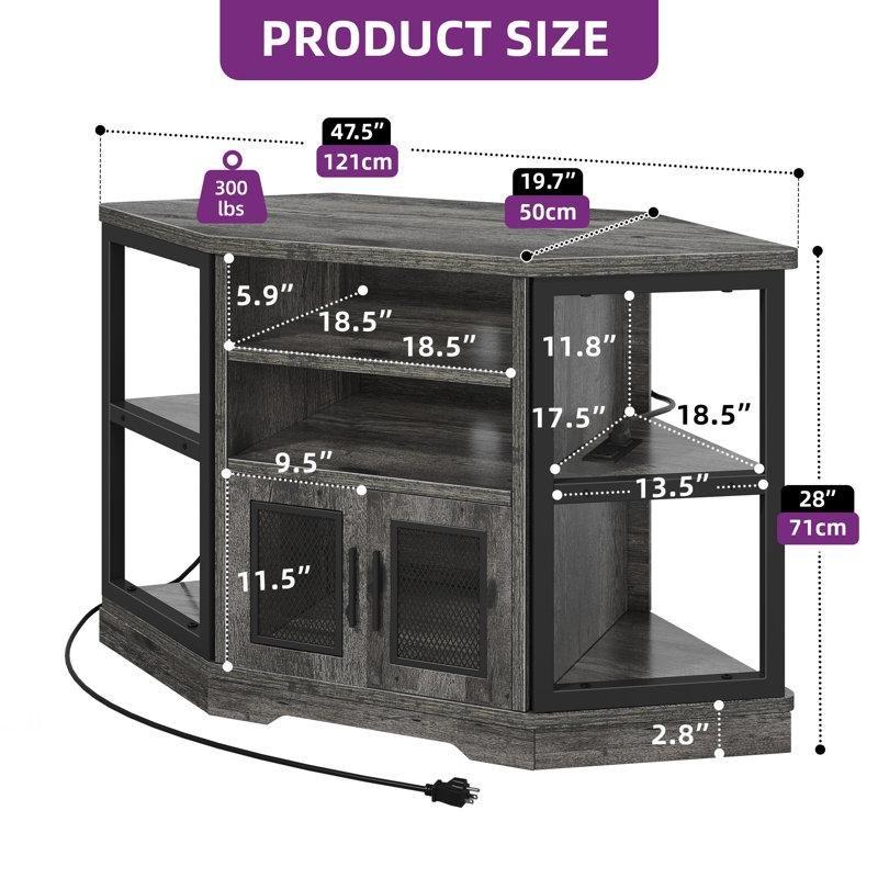 Gri Yıkama Ahşap Endüstriyel Çelik Köşe TV Ünitesi 120x50x71 cm