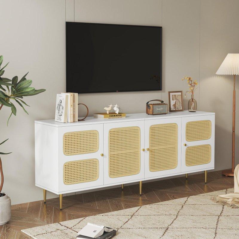 Hasır Desenli Beyaz Modern TV Ünitesi 180 cm