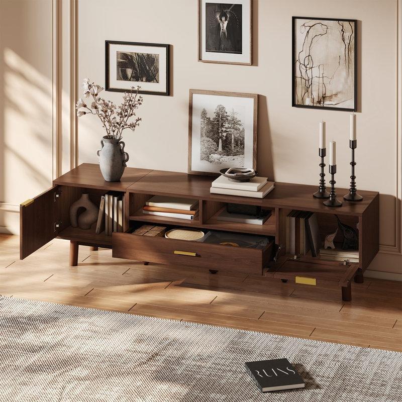 Hasır Detaylı Kahverengi Bohem TV Ünitesi 170 cm