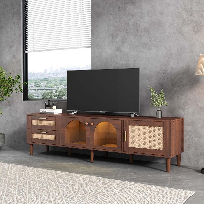 Hasır Dokulu Çok Amaçlı Bohem TV Ünitesi 180 cm Geniş LED Aydınlatmalı