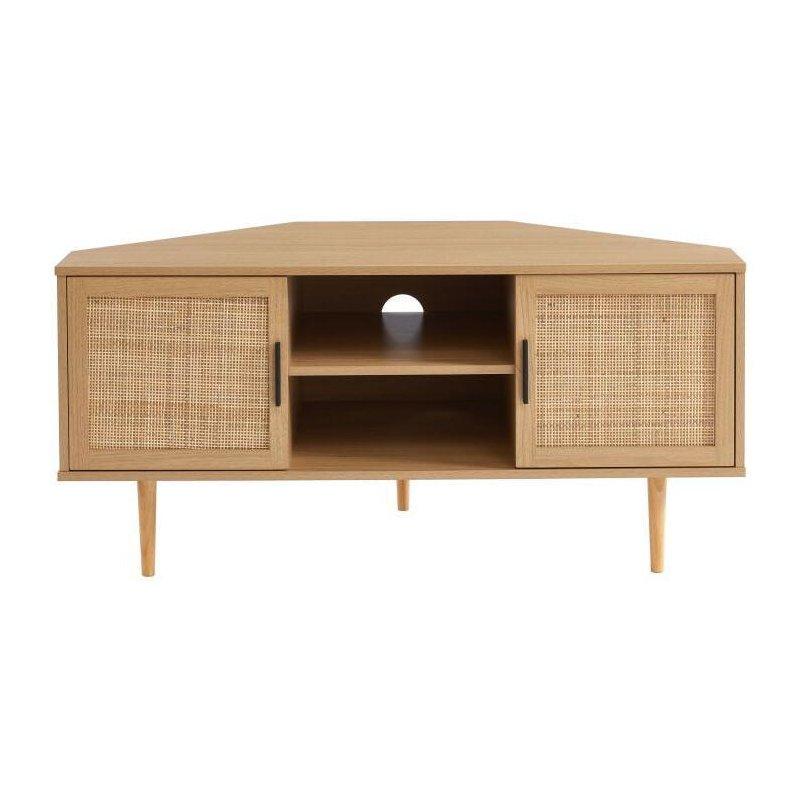 Hasır Dokulu Meşe Desenli Köşe TV Sehpası 115 cm