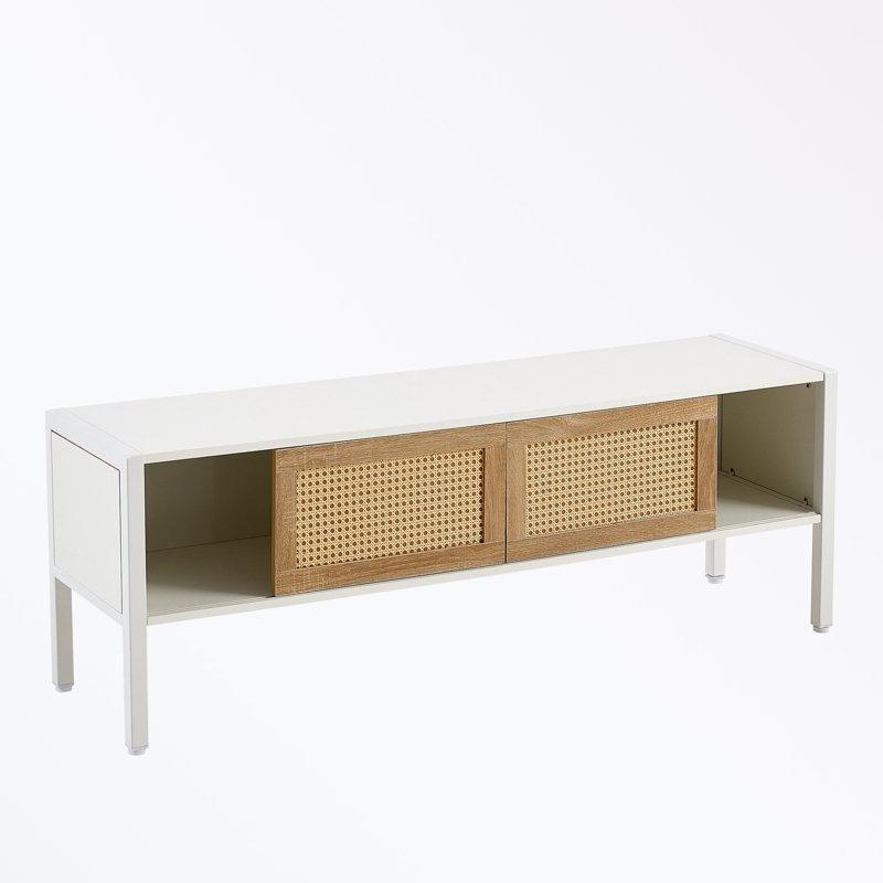 Hasır Dokulu Sürgülü Kapılı Metal Ayaklı TV Ünitesi 138x38x49 cm