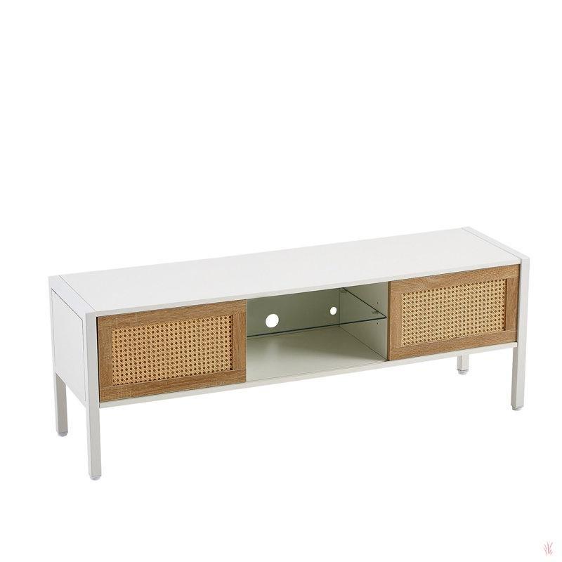 Hasır Dokulu Sürgülü Kapılı Metal Ayaklı TV Ünitesi 138x38x49 cm