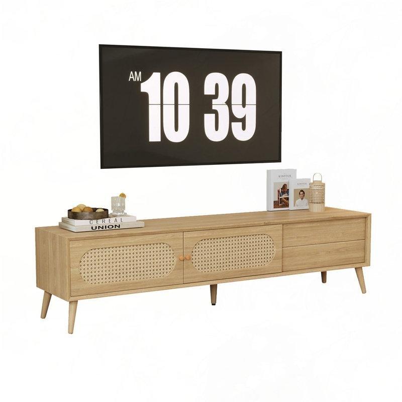 Hasırlı Çiftlik Tarzı TV Ünitesi 180 cm Açık Ahşap