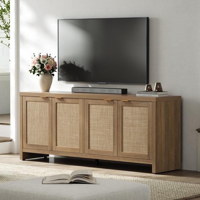 Hasırlı Dört Bölmeli Bohem TV Ünitesi 156x40x64 cm