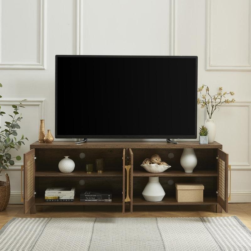 Hasırlı Kapılı Siyah Bohem TV Ünitesi 176 cm