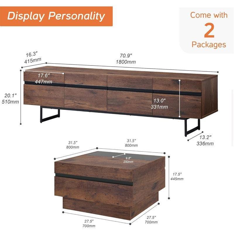 Kahverengi Ceviz Desenli TV Ünitesi ve Orta Sehpa Takımı 110 İnç Televizyonlara Uyumlu - 79765