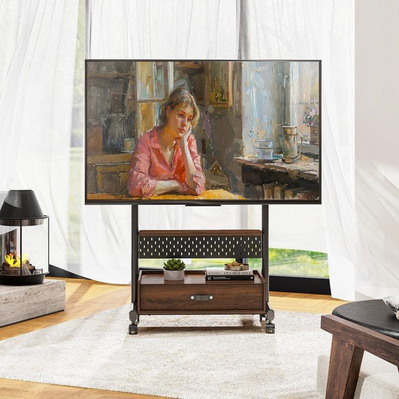 Kahverengi Endüstriyel Ahşap Tekerlekli Metal TV Ünitesi 40-85 İnç - 78691