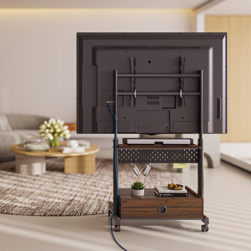 Kahverengi Endüstriyel Ahşap Tekerlekli Metal TV Ünitesi 40-85 İnç - 78691