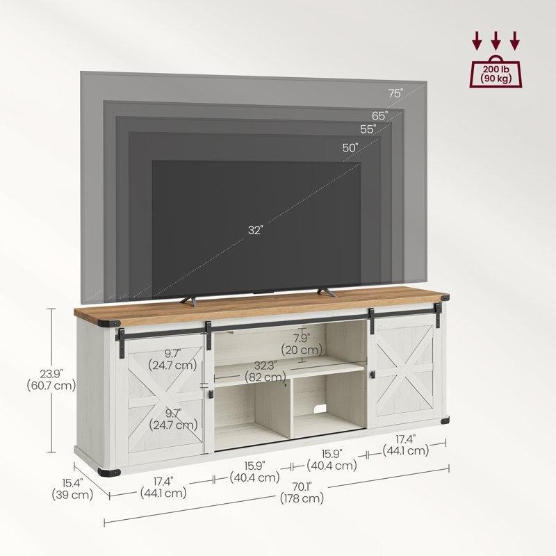 Kahverengi ve Beyaz Endüstriyel Ahşap 70 İnç TV Ünitesi Kapaklı Depolama ve Şarj İstasyonu ile - 80110