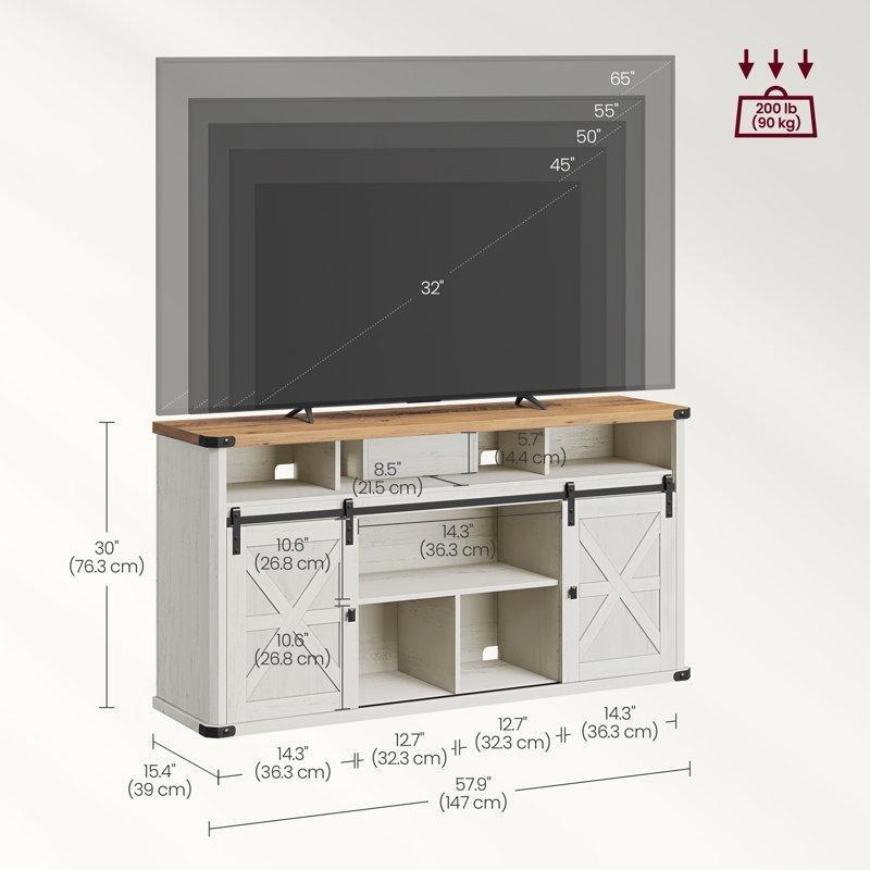 Kapaklı Ahşap Kırsal TV Ünitesi 147x39x76 cm Beyaz Kahverengi - 80002