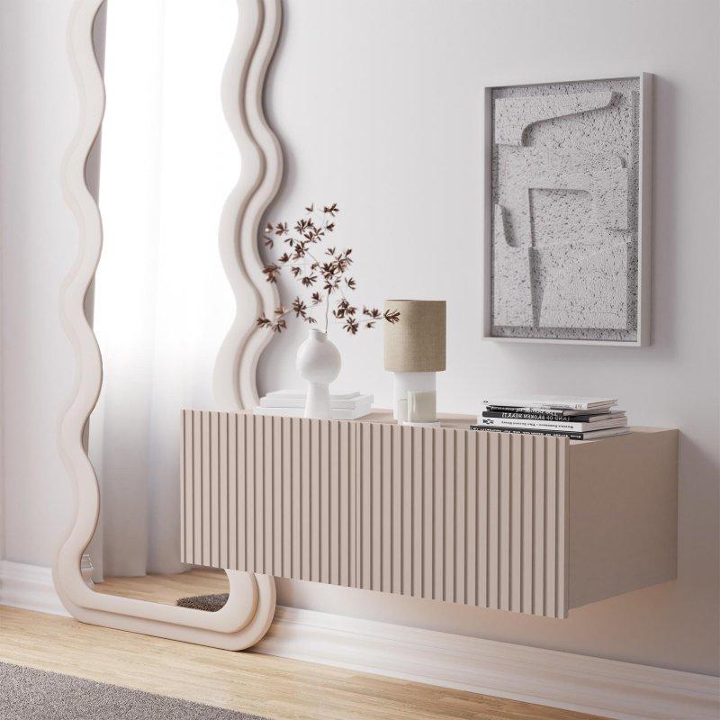 Kaşmir Renkli Rifli Ön Yüzey İki Kapılı TV Ünitesi 100x35 cm - 78943