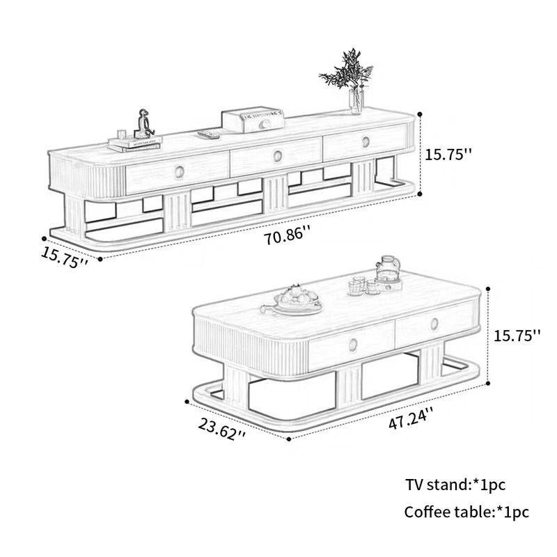 Kauçuk Ağacı Ahşaptan Yapılmış TV Ünitesi ve Orta Sehpa Takımı - 79750
