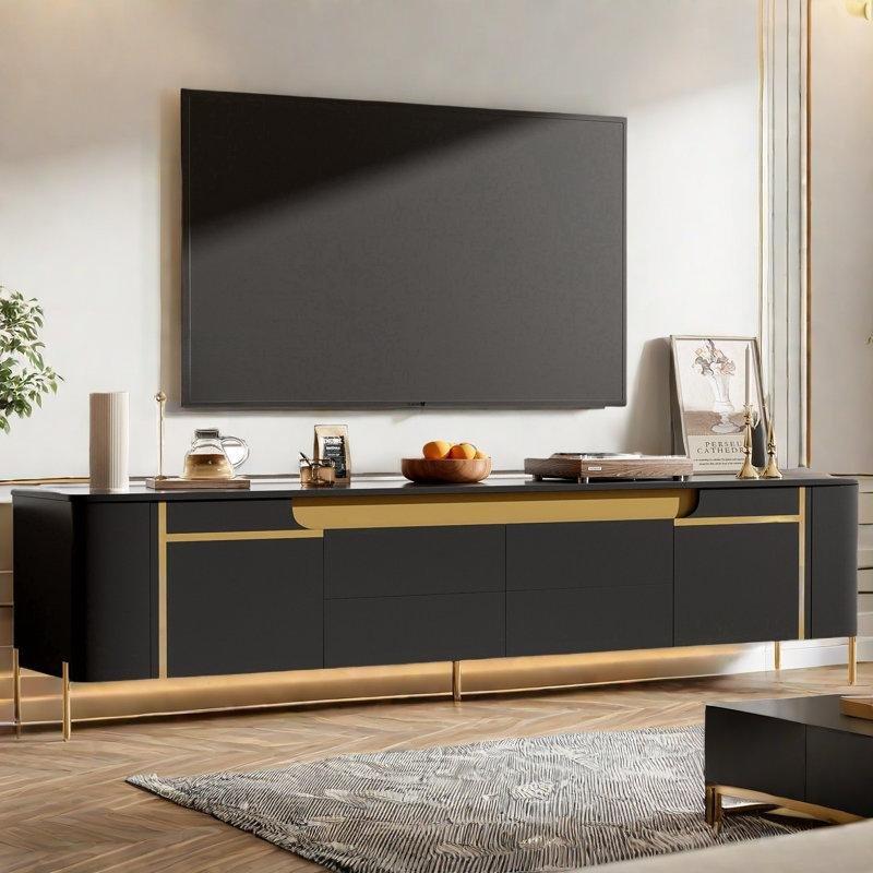 Kavisli Köşeli Dört Çekmeceli Altın Dekorlu TV Ünitesi 190x40x50cm - 79336